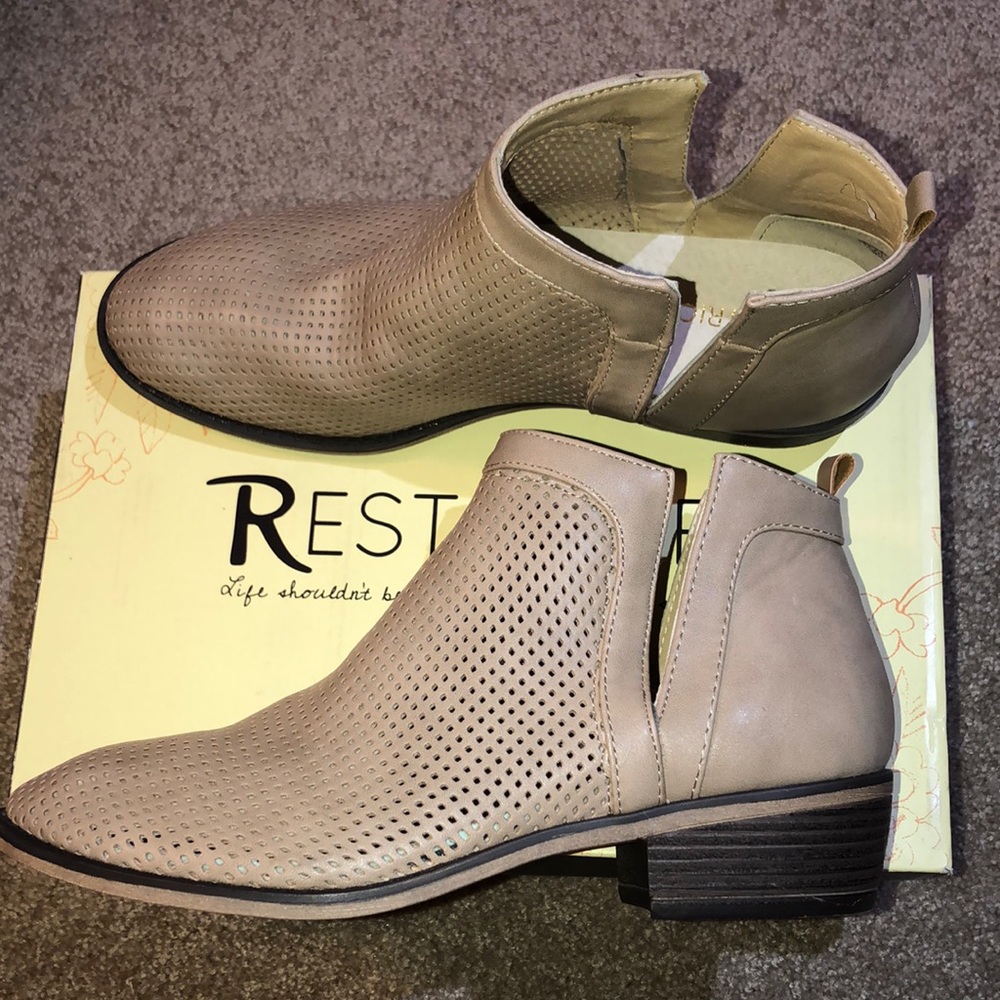 Tan Northeast perforated ankle boot by Restricted. Worn once. Great condition!